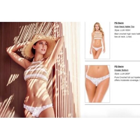 NWT PQ Swim Blair Halter Bikini Top and Lux Crochet Bikini Bottom Set S/M - Picture 2 of 8